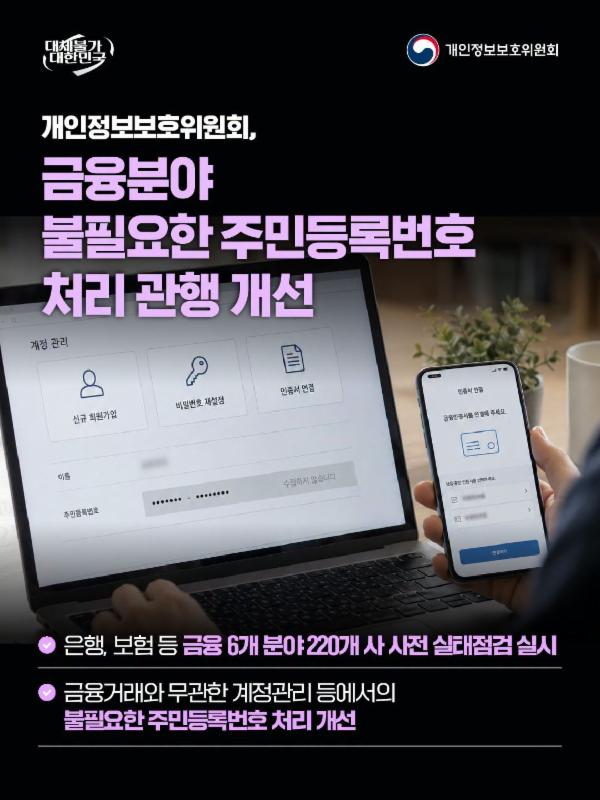 개인정보위, 금융분야 불필요한 주민등록번호 처리 관행 개선